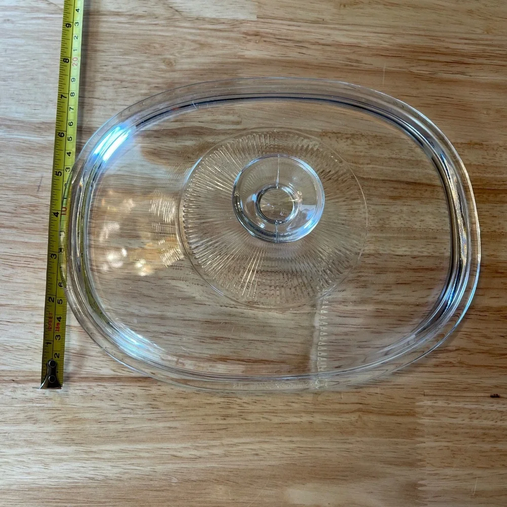 Pyrex F-12-C Clear Glass Oval Replacement Lid Sunburst Ribbed 8.75 x‎ 6.75
